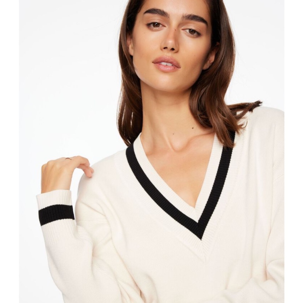 Dynamite Cream and Black V-Neck Sweater